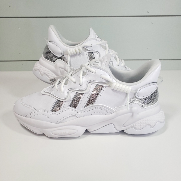 Adidas Ozweego G55655 White Silver Sequins Casual Running Sneakers Sz Women 
